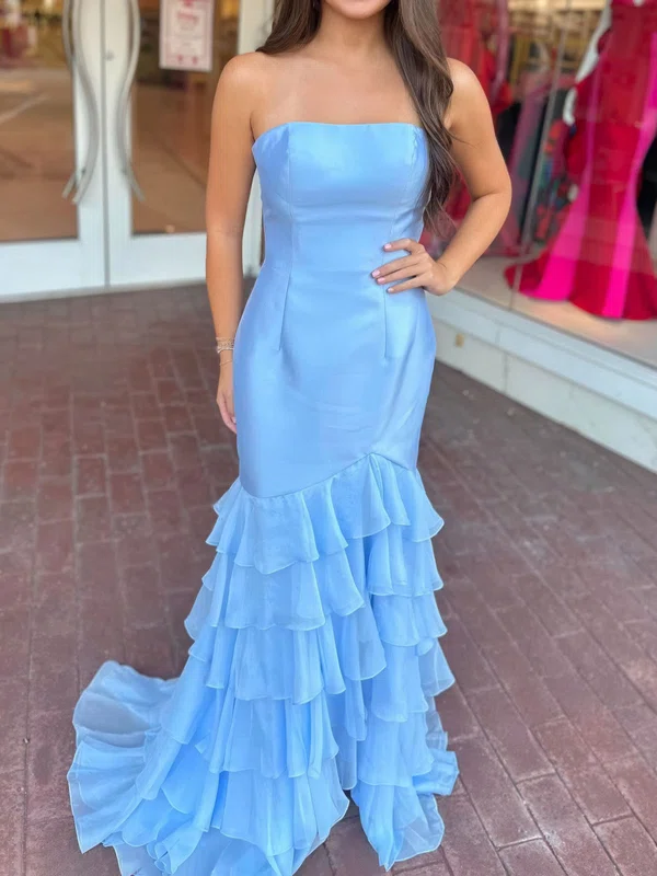 Sheath/Column Strapless Stretch Crepe Chiffon Tiered Prom Dresses #Milly020126084