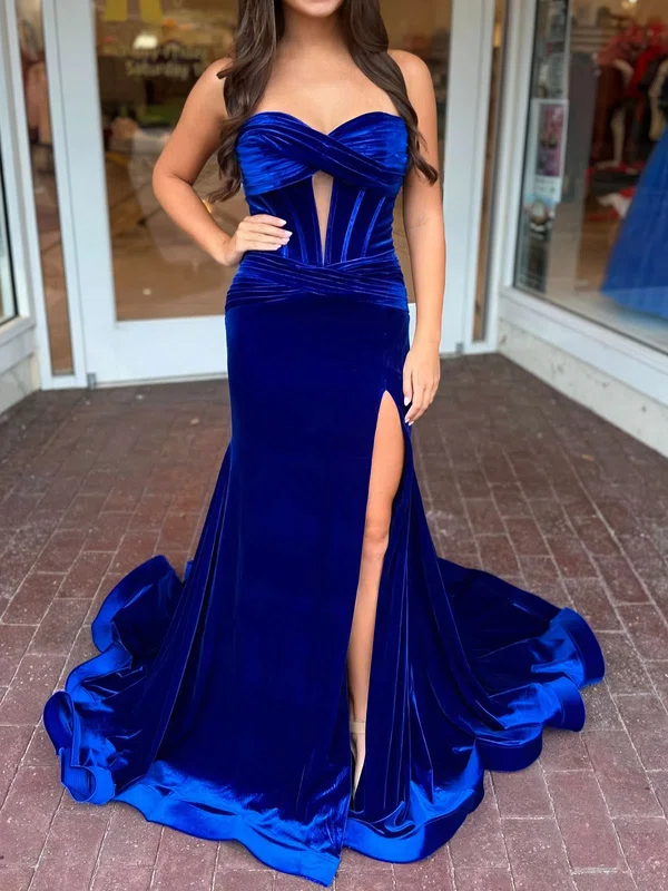 Sheath/Column Strapless Velvet Cut Out Prom Dresses With Ruched #Milly020126087