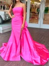 Sheath/Column Strapless Satin Prom Dresses With Bow #Milly020126091