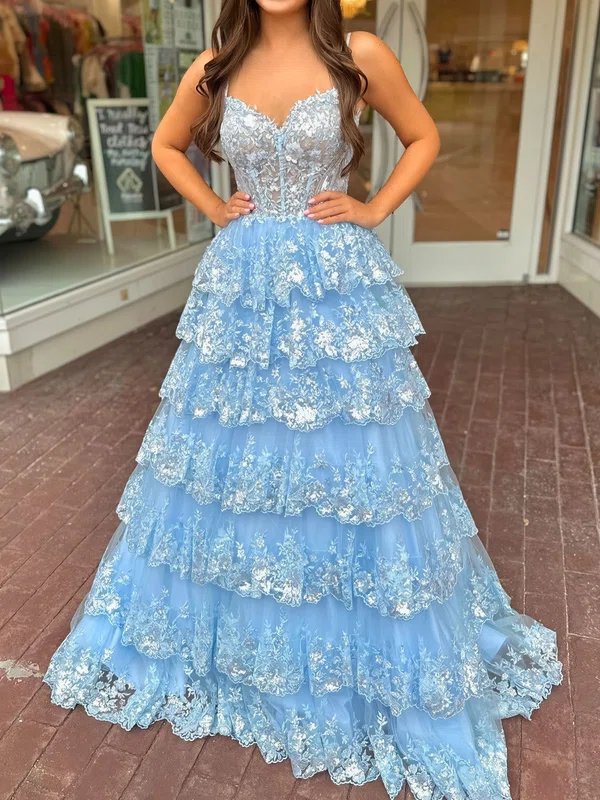 Ball Gown Sweetheart Tulle Tiered Prom Dresses With Appliques #Milly020126093