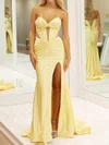 Elegant Sheath/Column Satin Sweetheart Cut Out Ruched Prom Dresses #Milly020126100