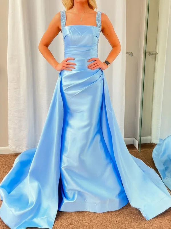 Ball Gown Square Neck Satin Modest Prom Dresses With Ruched #Milly020126122