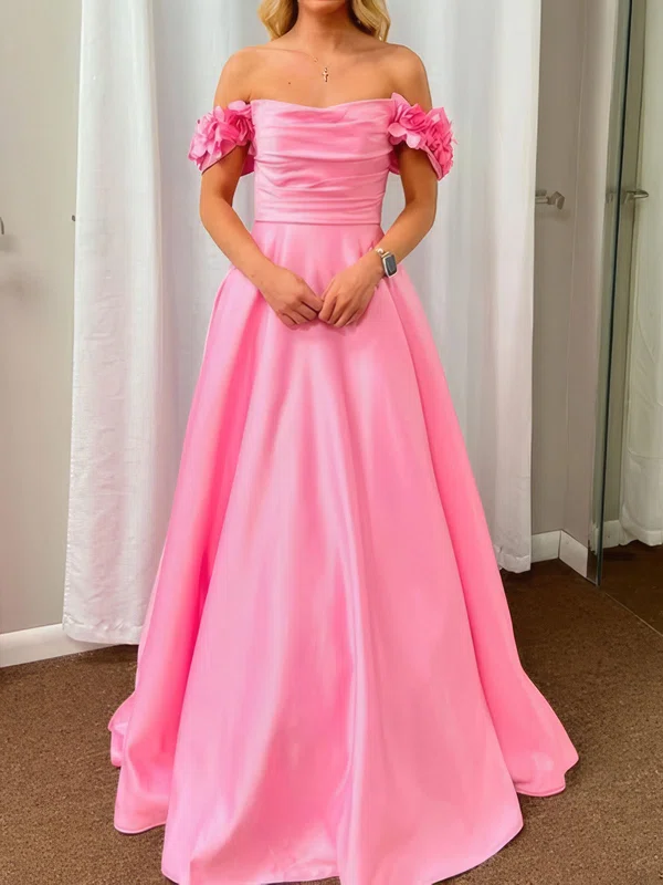 Ball Gown Off-the-shoulder Satin Prom Dresses With Ruched #Milly020126126