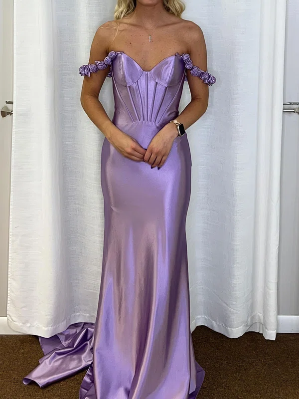 Mermaid Off-the-shoulder Satin Corset Prom Dresses #Milly020126132