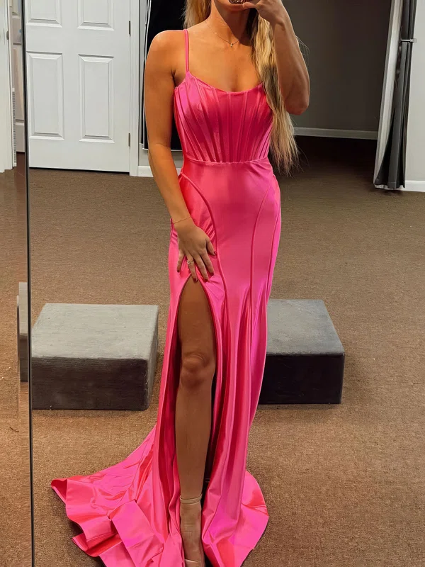 Mermaid Scoop Neck Satin Corset Prom Dresses #Milly020126136