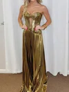 A-line Strapless Cut Out Metallic Prom Dresses With Ruched #Milly020126138