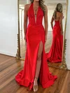 Corset Sheath/Column Satin Halter Appliques Split Prom Dresses #Milly020126142