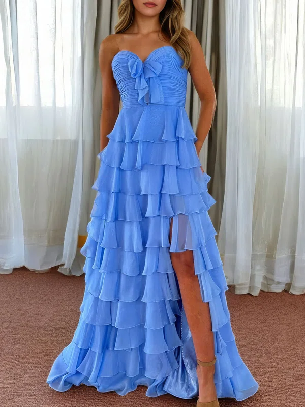 Ball Gown Strapless Chiffon Ruffle Tiered Prom Dresses #Milly020126144