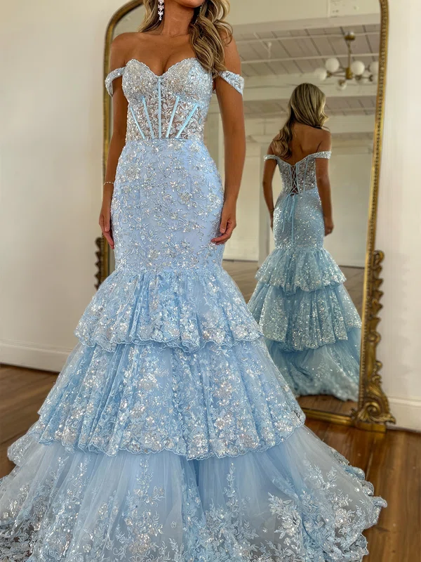 Corset Trumpet/Mermaid Tulle Appliques Tiered Lace-Up Prom Dresses #Milly020126147