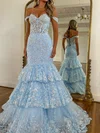 Corset Trumpet/Mermaid Tulle Appliques Tiered Lace-Up Prom Dresses #Milly020126147