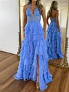 Corset A-line Chiffon Halter Appliques Tiered Prom Dresses #Milly020126149