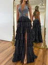 Glitter Black Satin Ball Gown/Princess Cut Out Beaded Prom Dresses #Milly020126152