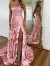 Corset Trumpet/Mermaid Satin Straight Beaded Tiered Prom Dresses #Milly020126155