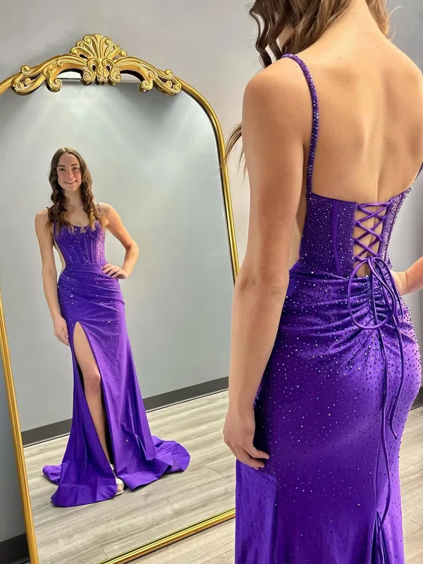 Corset Sheath/Column Jersey Beaded Ruched Split Prom Dresses #Milly020126166