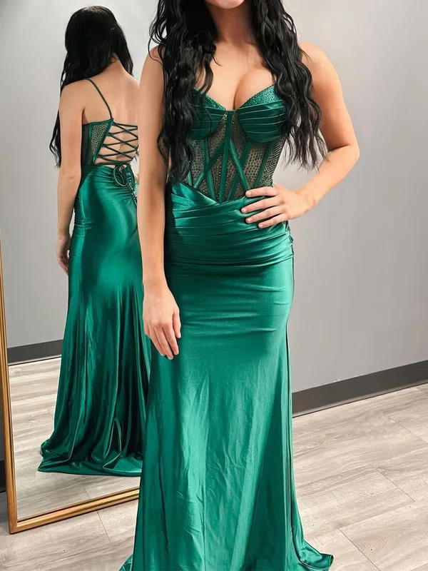 Corset Trumpet/Mermaid Satin Sweetheart Beaded Lace-Up Prom Dresses #Milly020126167