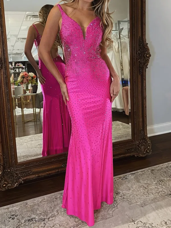 Sheath/Column V-neck Jersey Cut Out Beaded Prom Dresses #Milly020126174