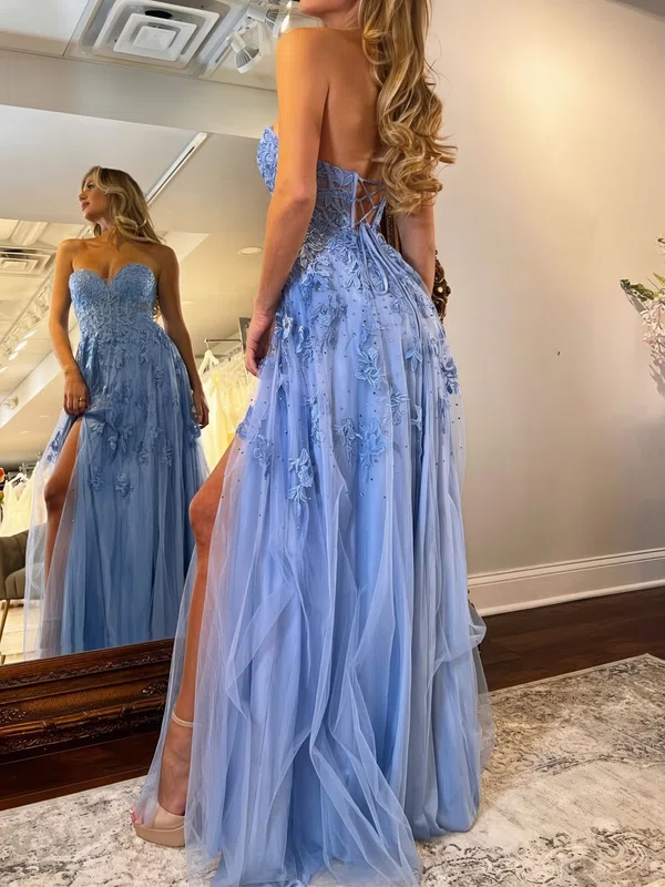 A-line Strapless Tulle Prom Dresses With Appliques #Milly020126179