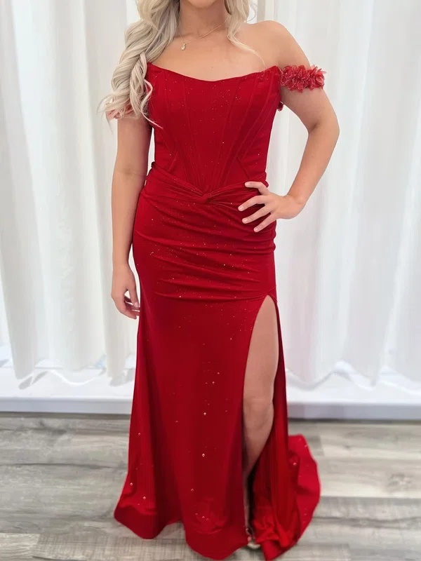 Sheath/Column Off-the-shoulder Glitter Prom Dresses With Ruched #Milly020126181