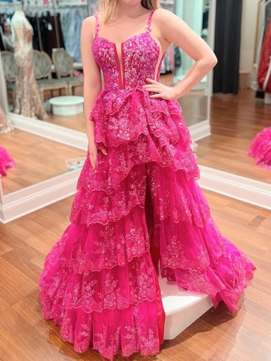 Glitter Ball Gown/Princess V-neck Appliques Tiered Prom Dresses #Milly020126183