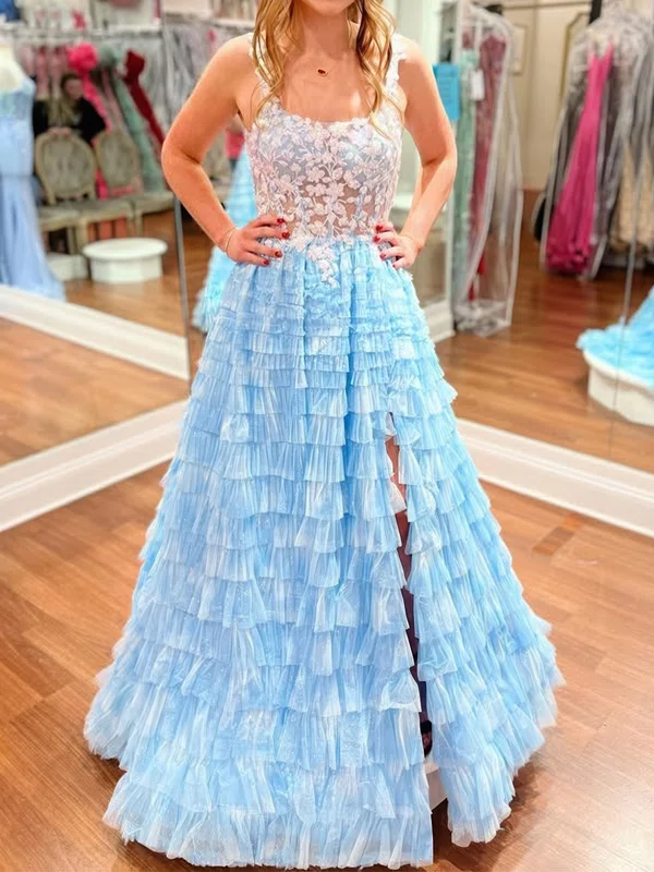 Glitter Ball Gown/Princess Appliques Tiered Split Prom Dresses #Milly020126184