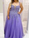 Ball Gown Scoop Neck Tulle Prom Dresses With Appliques #Milly020126186