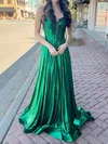 Corset A-line Satin V-neck Ruched Beaded Prom Dresses #Milly020126187