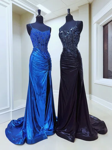 Sheath/Column V-neck Ruched Metallic Prom Dresses With Beading #Milly020126188