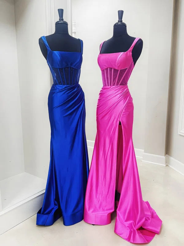 Sheath/Column Square Neck Satin Corset Prom Dresses With Ruched #Milly020126191