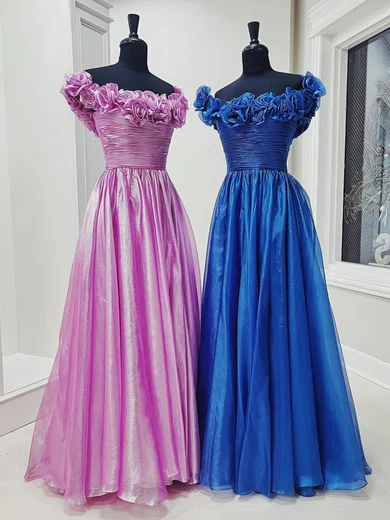 Ball Gown Off-the-shoulder Tulle 3D Floral Prom Dresses With Ruched #Milly020126198