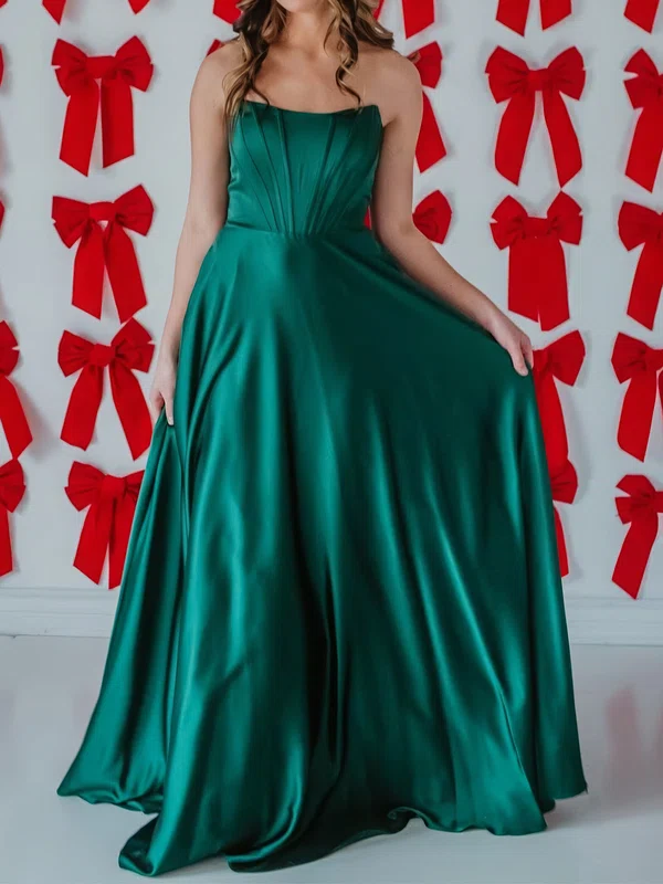 A-line Strapless Satin Corset Prom Dresses #Milly020126199
