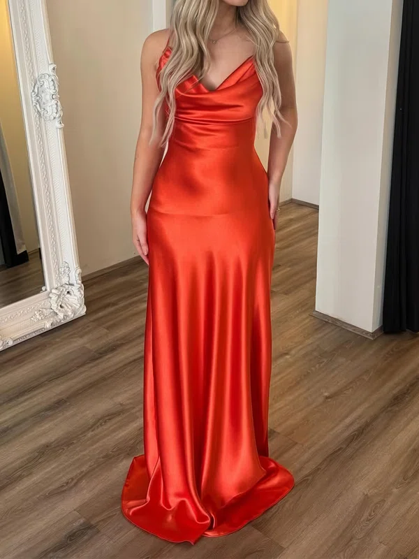 Sheath/Column Cowl Neck Floor-length Satin Prom Dresses #Milly020126205
