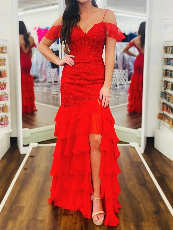 Hello V-neck Chiffon Tiered Prom Dresses With Appliques #Milly020126214