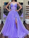 Ball Gown V-neck Tulle Prom Dresses With Appliques #Milly020126218