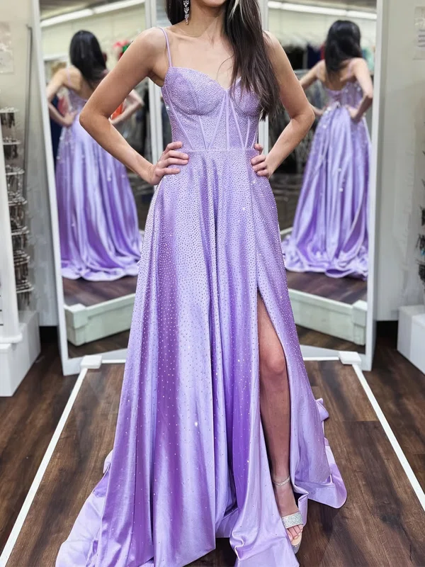 A-line V-neck Satin Corset Beaded Prom Dresses #Milly020126220