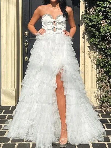 Ball Gown Strapless Tulle Tiered Prom Dresses With Beading #Milly020126225