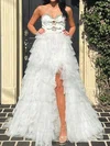 Ball Gown Strapless Tulle Tiered Prom Dresses With Beading #Milly020126225