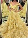 Ball Gown Off-the-shoulder Tulle Two Piece Tiered Prom Dresses #Milly020126226