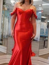 Corset Red Satin Trumpet/Mermaid Floral Prom Dresses #Milly020126233