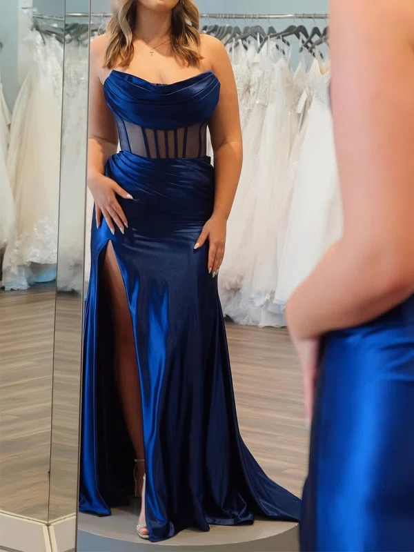 Sheath/Column Strapless Satin Corset Prom Dresses With Ruched #Milly020126234