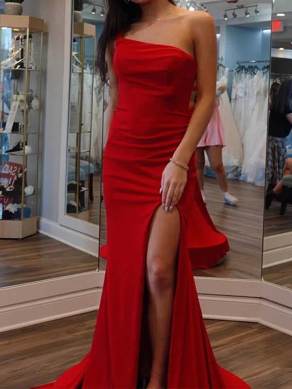 Sheath/Column One Shoulder Jersey Cut Out Prom Dresses With Ruched #Milly020126240