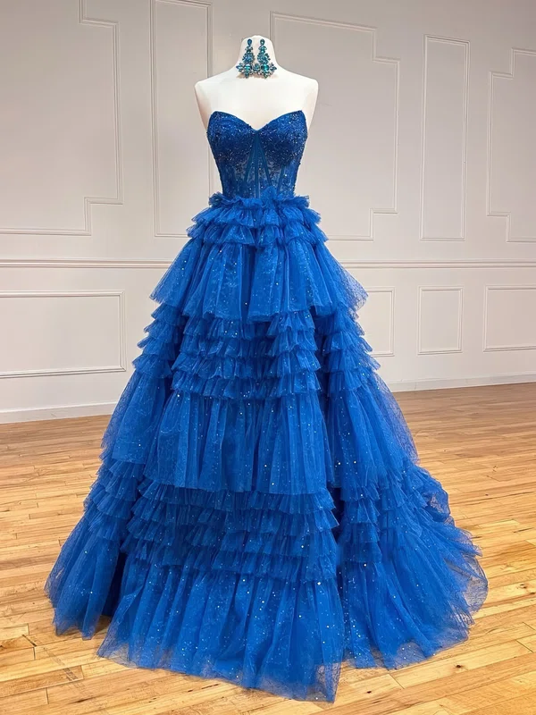 Glitter Ball Gown/Princess V-neck Tiered Ruffle Prom Dresses #Milly020126243
