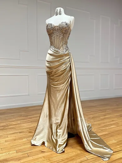 Sheath/Column Sweetheart Satin Corset Prom Dresses With Appliques #Milly020126253