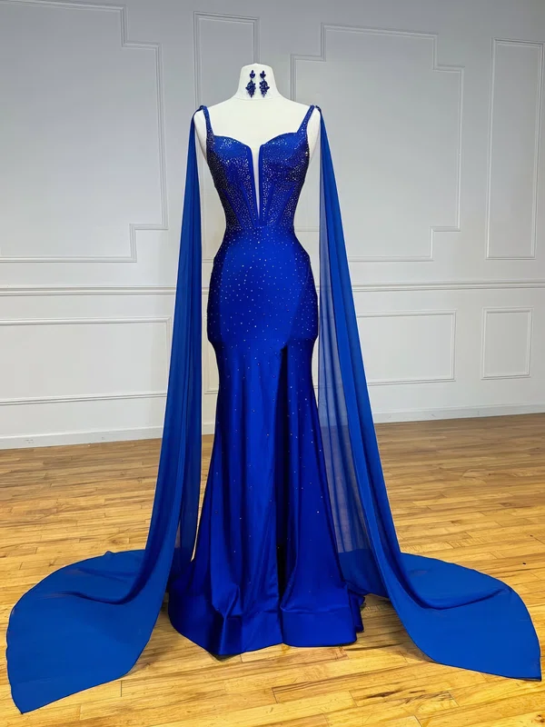 Glitter Sheath/Column Jersey V-neck Beaded Split Prom Dresses #Milly020126254