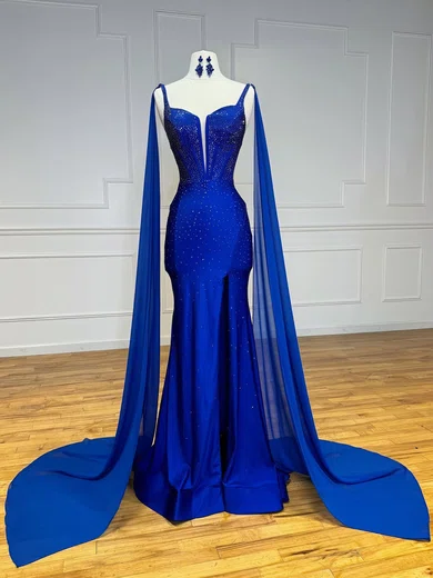 Sheath/Column V-neck Jersey Beaded Prom Dresses With Split #Milly020126254