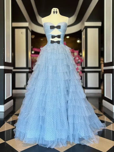 Ball Gown Strapless Tulle Ruffle Tiered Prom Dresses With Bow #Milly020126255