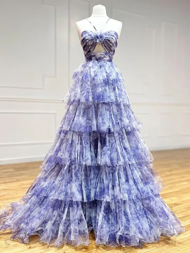 Ball Gown Halter Tulle Floral Ruffle Tiered Prom Dresses #Milly020126256