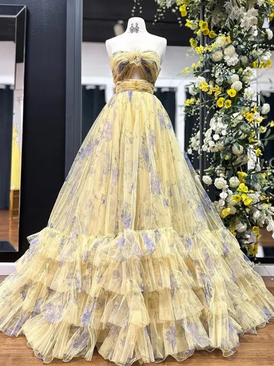 Ball Gown Strapless Tulle Floral Prom Dresses With Ruched #Milly020126270