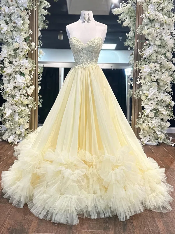 Cute Ball Gown/Princess Tulle Appliques Ruffle Prom Dresses #Milly020126273