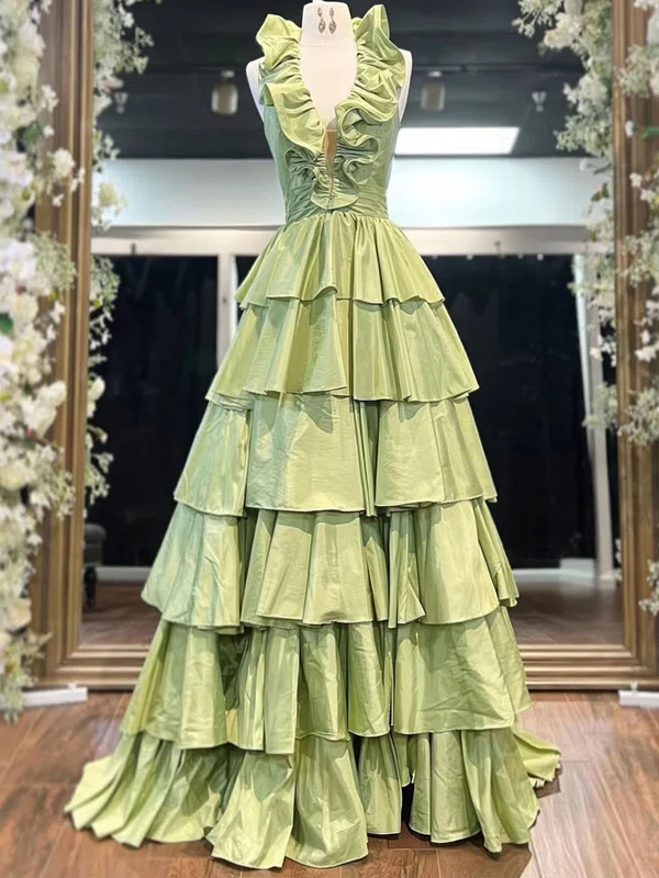 Ball Gown Halter Taffeta Backless Tiered Prom Dresses #Milly020126274