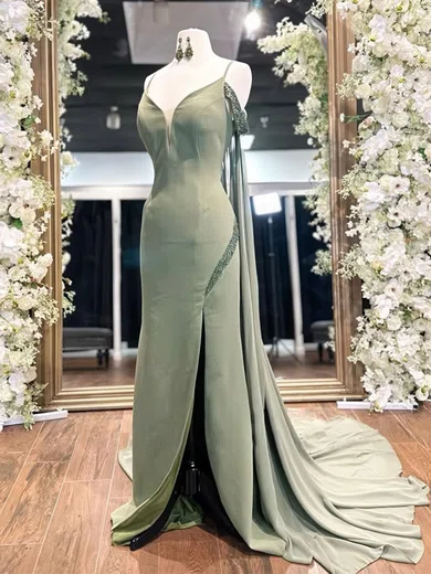 Sheath/Column V-neck Jersey Prom Dresses With Beading #Milly020126276